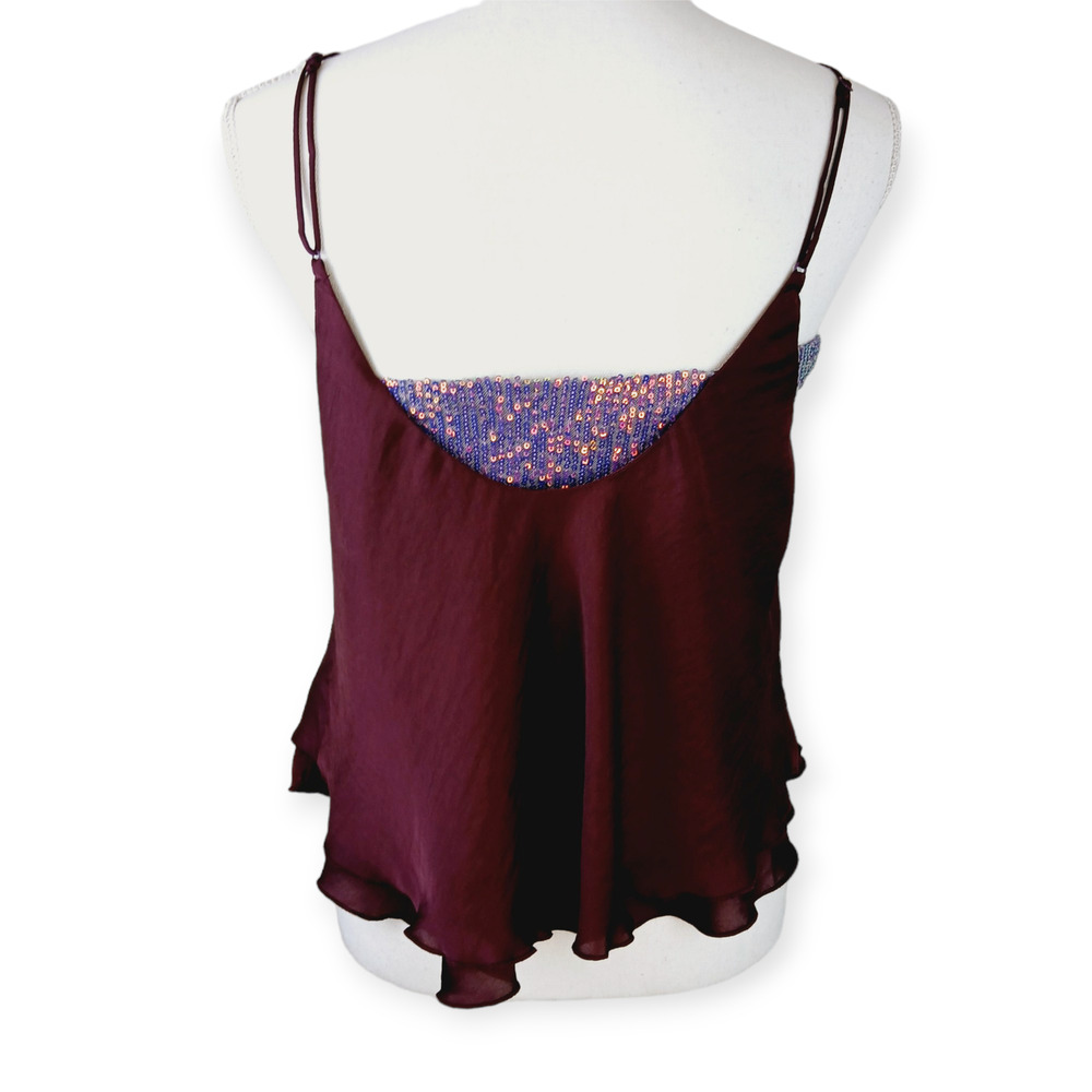 Free People SZ M Turn It On Cami Merlot Sequin Embellished Inset OB1064843 - Picture 6 of 8
